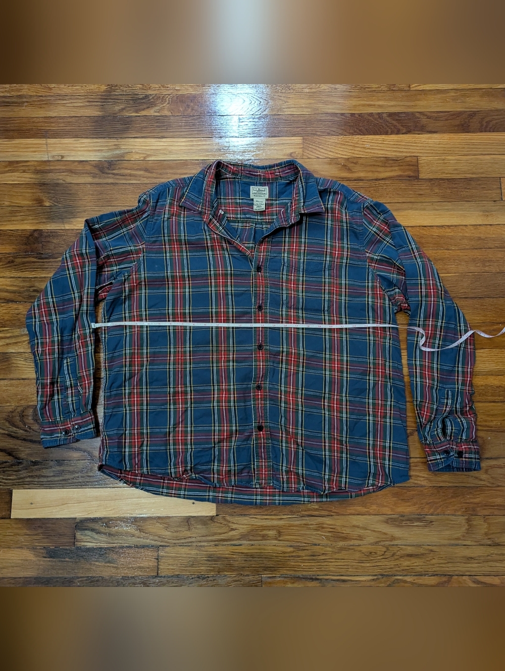 L.L. Bean Navy, Red, and Green Plaid Flannel Shirt